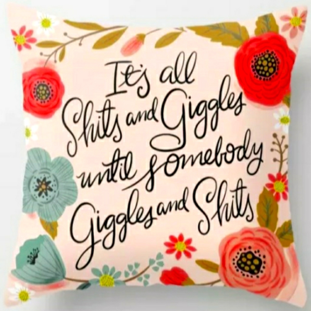 Square Pillow Home Decor Couch Sofa “Giggles & Shits” Cushion Bed Polyester
